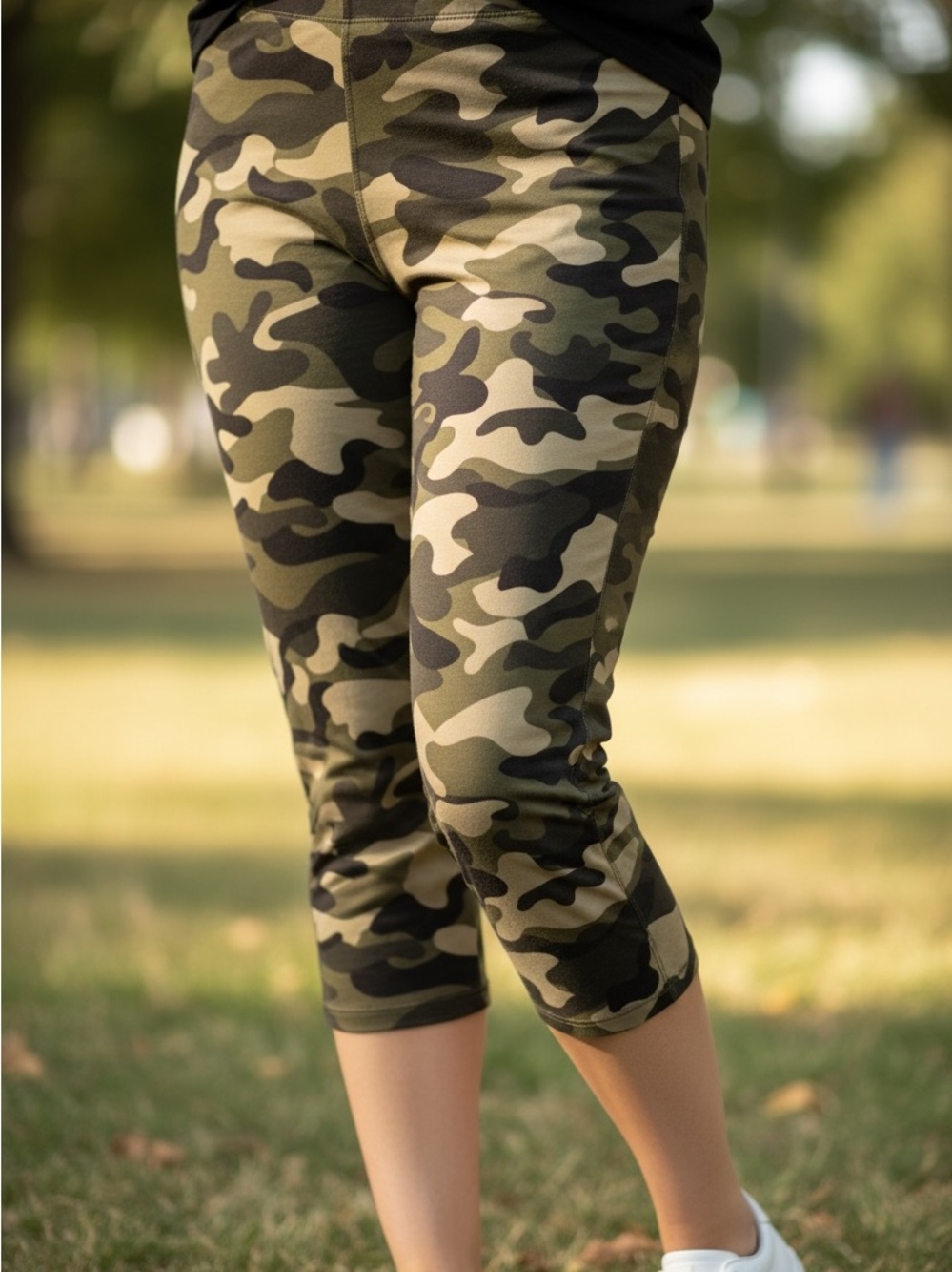 Camo Capri Leggings - Olive Green Printed Active Capri